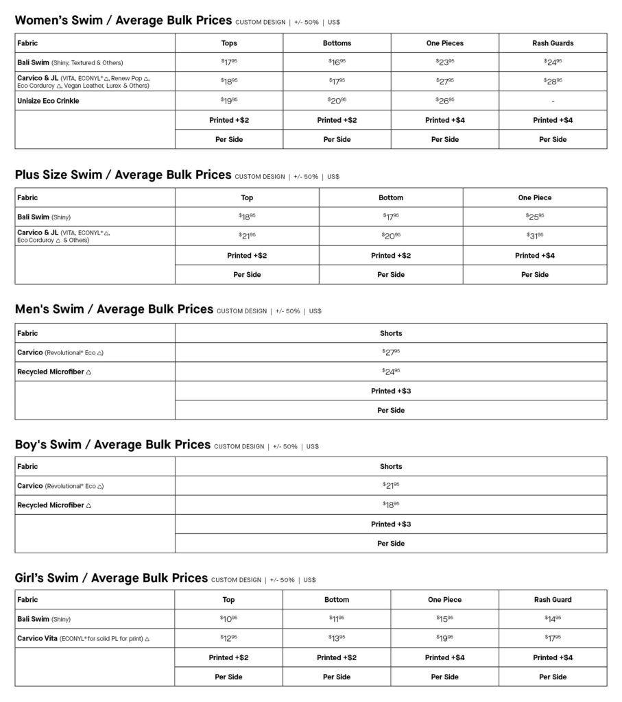 Swim Bulk Price by Bali Swim
