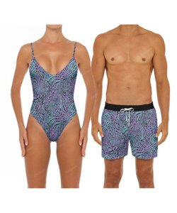 Newest Couple's Swim Collection ​BSWS-S59 and BSMS-S01 in Wild Cat Whimsy by Bali Swim