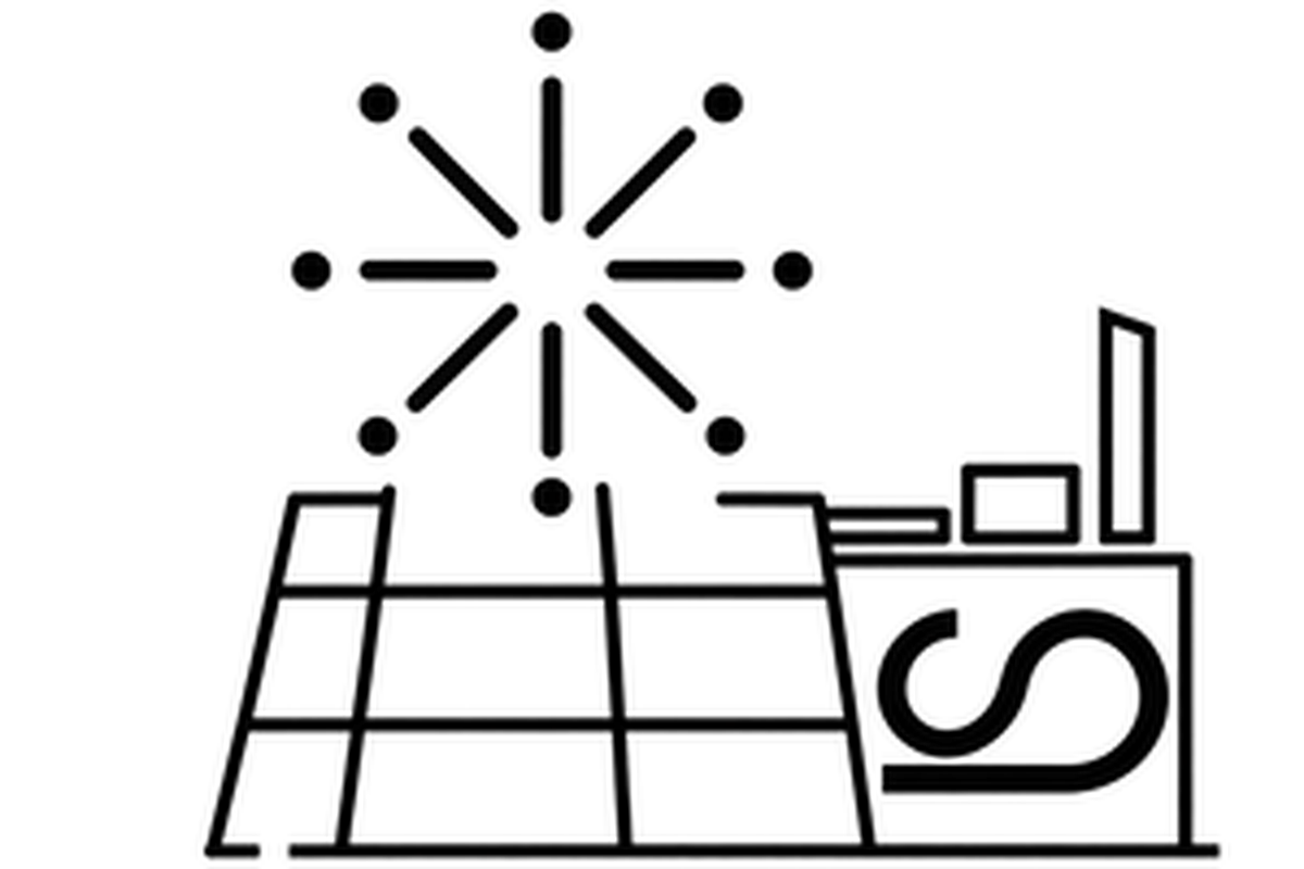 Line illustration of a solar panel array and sun above the Bali Swim facility