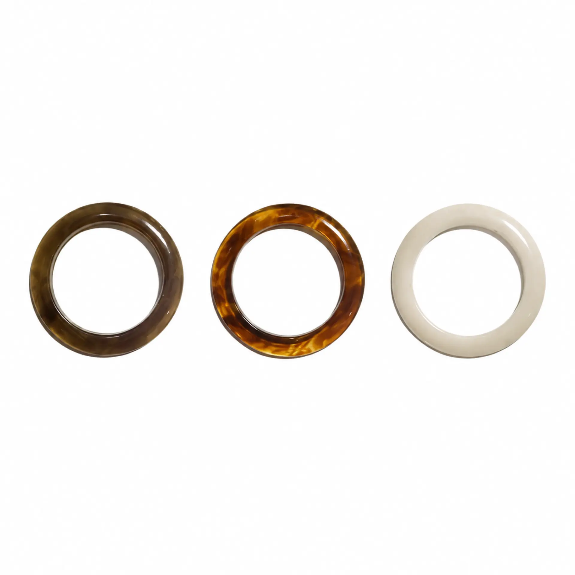 Resin O-rings in coffee, tea brown and milky white