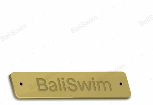 Gold branded metal tag with an embossed logo